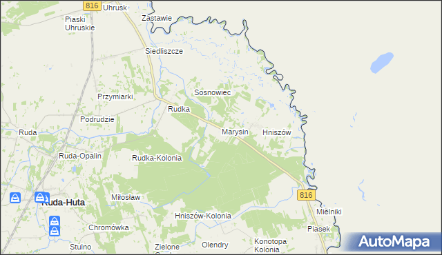 mapa Marysin gmina Ruda-Huta, Marysin gmina Ruda-Huta na mapie Targeo
