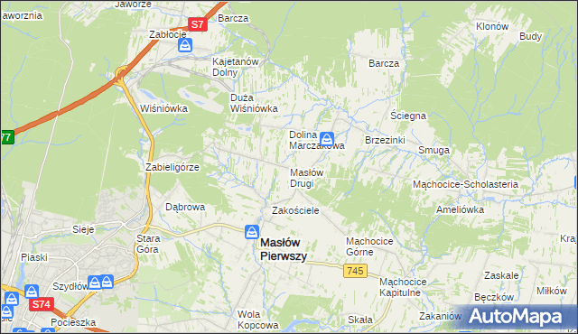 mapa Masłów Drugi, Masłów Drugi na mapie Targeo