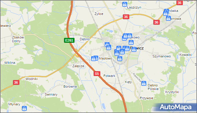 mapa Masłowo gmina Rawicz, Masłowo gmina Rawicz na mapie Targeo