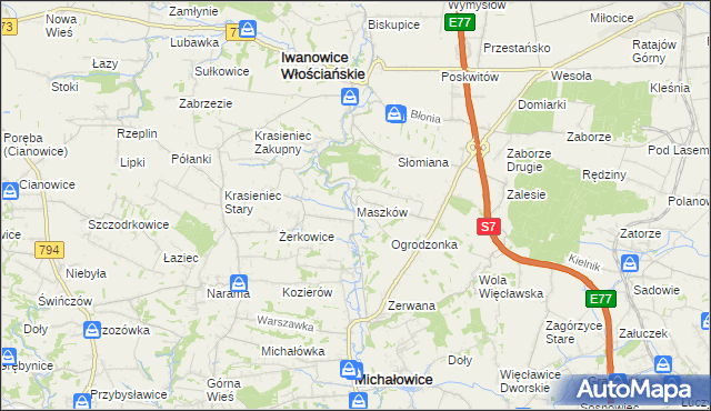 mapa Maszków gmina Iwanowice, Maszków gmina Iwanowice na mapie Targeo