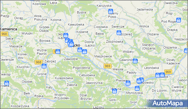 mapa Maszkowice gmina Łącko, Maszkowice gmina Łącko na mapie Targeo