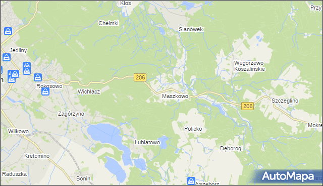 mapa Maszkowo gmina Sianów, Maszkowo gmina Sianów na mapie Targeo