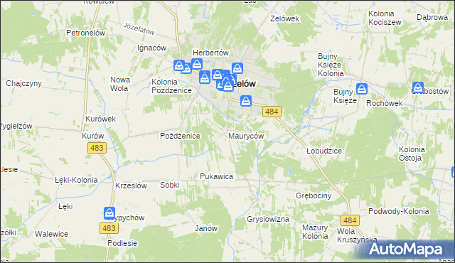 mapa Mauryców gmina Zelów, Mauryców gmina Zelów na mapie Targeo