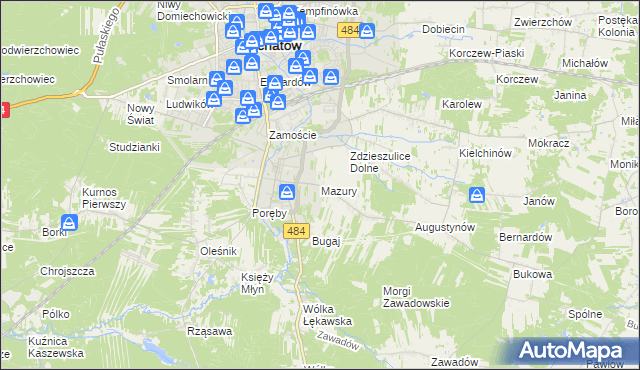 mapa Mazury gmina Bełchatów, Mazury gmina Bełchatów na mapie Targeo