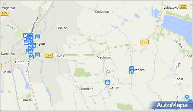 mapa Mechowo gmina Pyrzyce, Mechowo gmina Pyrzyce na mapie Targeo