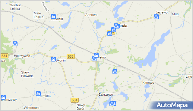 mapa Mełno gmina Gruta, Mełno gmina Gruta na mapie Targeo