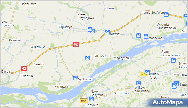 mapa Miączyn gmina Czerwińsk nad Wisłą, Miączyn gmina Czerwińsk nad Wisłą na mapie Targeo