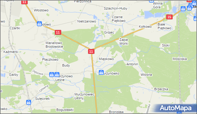 mapa Miąskowo gmina Krzykosy, Miąskowo gmina Krzykosy na mapie Targeo