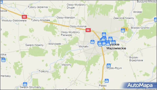 mapa Michałki gmina Wysokie Mazowieckie, Michałki gmina Wysokie Mazowieckie na mapie Targeo