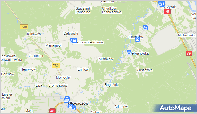 mapa Michałów gmina Głowaczów, Michałów gmina Głowaczów na mapie Targeo