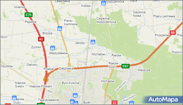 mapa Michałów gmina Moszczenica, Michałów gmina Moszczenica na mapie Targeo