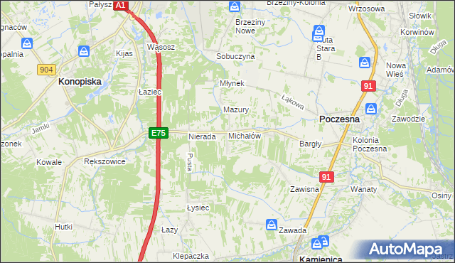 mapa Michałów gmina Poczesna, Michałów gmina Poczesna na mapie Targeo