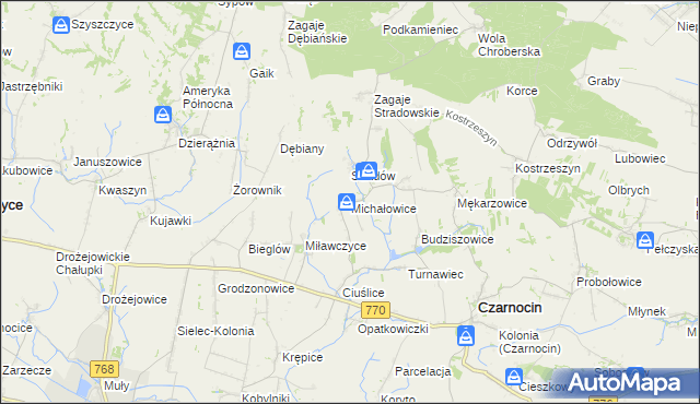 mapa Michałowice gmina Czarnocin, Michałowice gmina Czarnocin na mapie Targeo