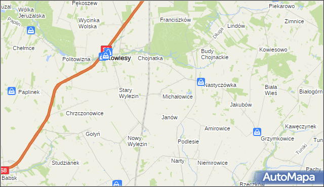 mapa Michałowice gmina Kowiesy, Michałowice gmina Kowiesy na mapie Targeo