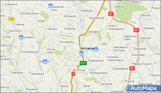 mapa Michałowice powiat krakowski, Michałowice powiat krakowski na mapie Targeo