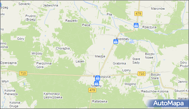 mapa Miedze, Miedze na mapie Targeo