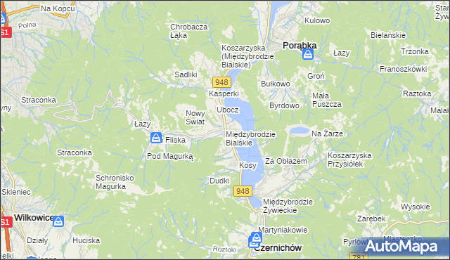 mapa Międzybrodzie Bialskie, Międzybrodzie Bialskie na mapie Targeo