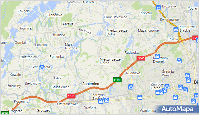 mapa Międzyrzecze Górne, Międzyrzecze Górne na mapie Targeo