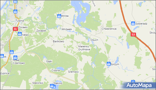 mapa Mielenko Gryfińskie, Mielenko Gryfińskie na mapie Targeo