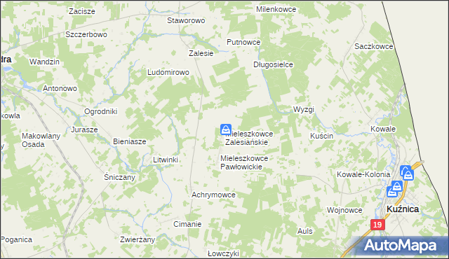 mapa Mieleszkowce Zalesiańskie, Mieleszkowce Zalesiańskie na mapie Targeo