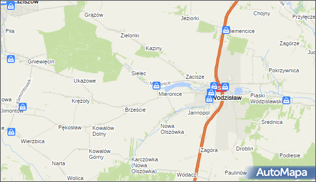 mapa Mieronice gmina Wodzisław, Mieronice gmina Wodzisław na mapie Targeo