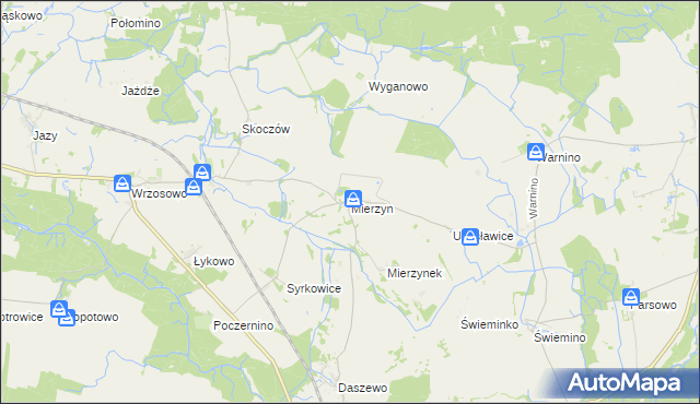 mapa Mierzyn gmina Karlino, Mierzyn gmina Karlino na mapie Targeo