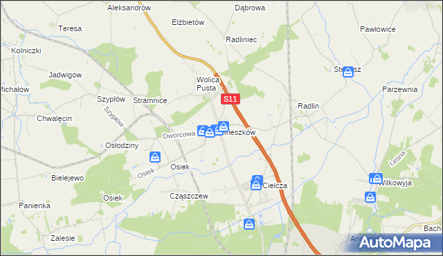 mapa Mieszków gmina Jarocin, Mieszków gmina Jarocin na mapie Targeo