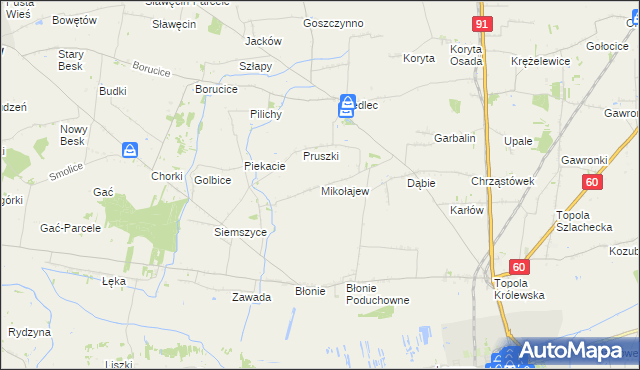 mapa Mikołajew gmina Łęczyca, Mikołajew gmina Łęczyca na mapie Targeo