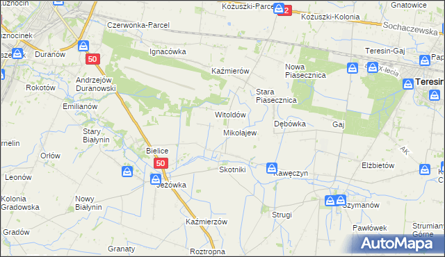 mapa Mikołajew gmina Teresin, Mikołajew gmina Teresin na mapie Targeo