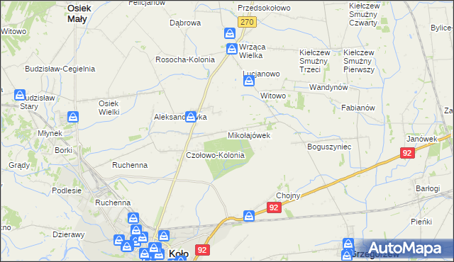 mapa Mikołajówek gmina Koło, Mikołajówek gmina Koło na mapie Targeo