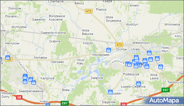 mapa Mikołajówek gmina Łask, Mikołajówek gmina Łask na mapie Targeo