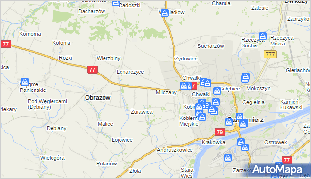 mapa Milczany gmina Samborzec, Milczany gmina Samborzec na mapie Targeo