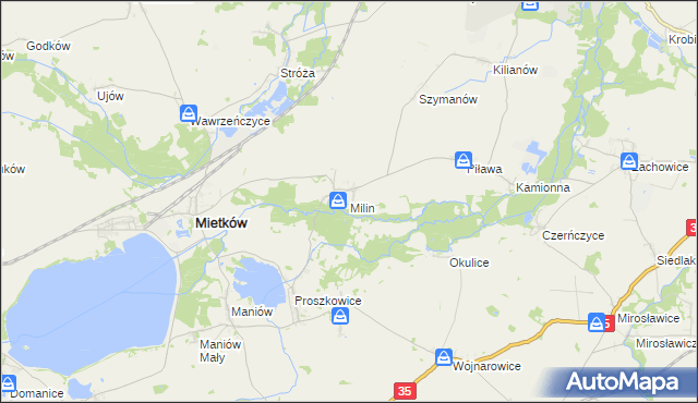 mapa Milin gmina Mietków, Milin gmina Mietków na mapie Targeo