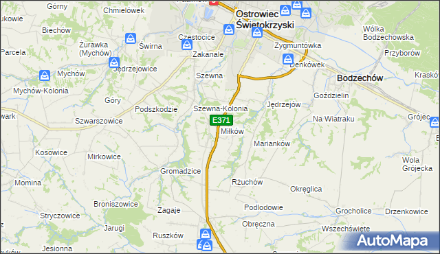 mapa Miłków gmina Bodzechów, Miłków gmina Bodzechów na mapie Targeo