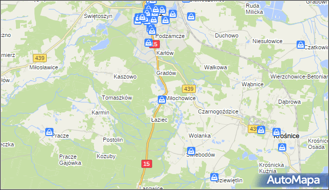 mapa Miłochowice, Miłochowice na mapie Targeo