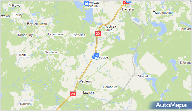 mapa Miłocice gmina Miastko, Miłocice gmina Miastko na mapie Targeo