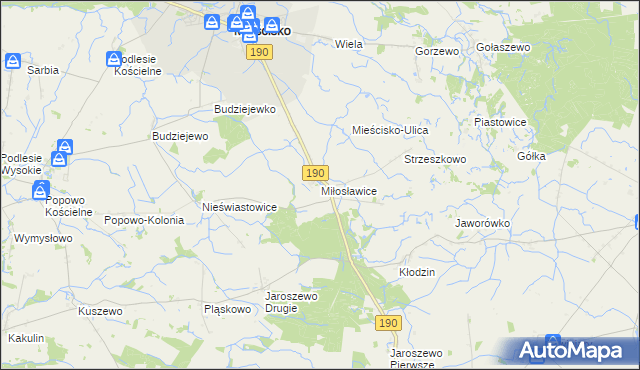 mapa Miłosławice gmina Mieścisko, Miłosławice gmina Mieścisko na mapie Targeo