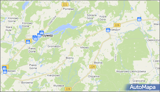 mapa Miłowo gmina Przywidz, Miłowo gmina Przywidz na mapie Targeo