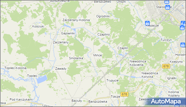 mapa Mińce, Mińce na mapie Targeo