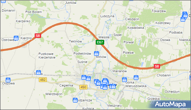 mapa Mirków gmina Wieruszów, Mirków gmina Wieruszów na mapie Targeo