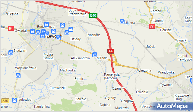 mapa Mirocin, Mirocin na mapie Targeo