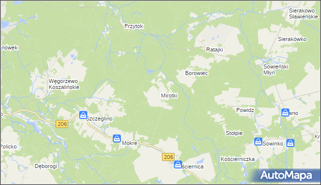 mapa Mirotki gmina Polanów, Mirotki gmina Polanów na mapie Targeo