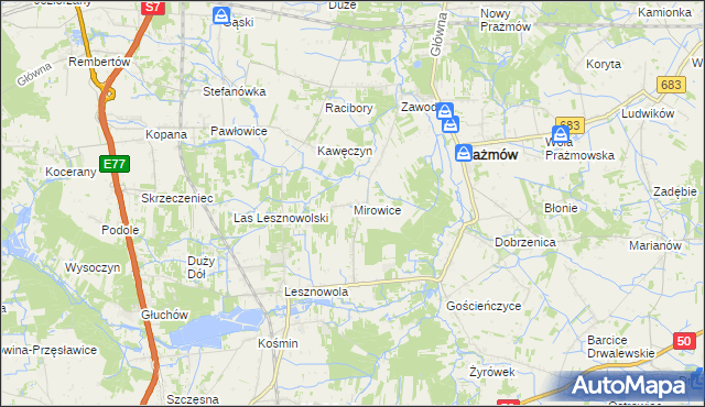 mapa Mirowice gmina Grójec, Mirowice gmina Grójec na mapie Targeo