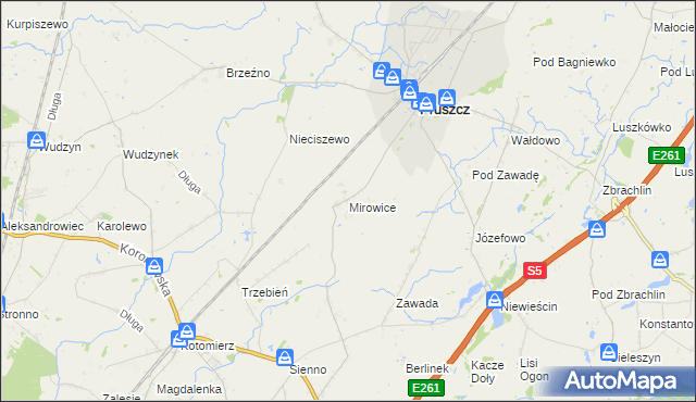 mapa Mirowice gmina Pruszcz, Mirowice gmina Pruszcz na mapie Targeo