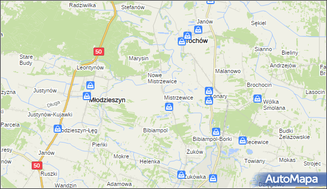 mapa Mistrzewice, Mistrzewice na mapie Targeo