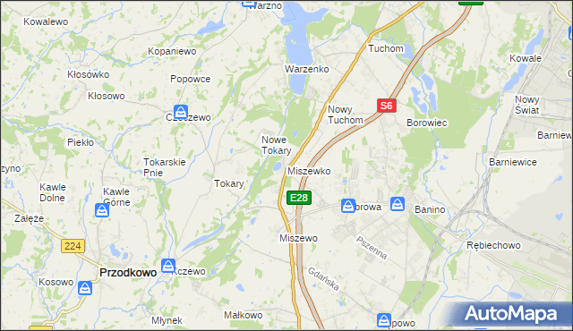 mapa Miszewko gmina Żukowo, Miszewko gmina Żukowo na mapie Targeo