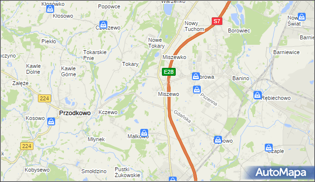 mapa Miszewo gmina Żukowo, Miszewo gmina Żukowo na mapie Targeo