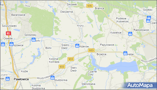mapa Mizerów, Mizerów na mapie Targeo