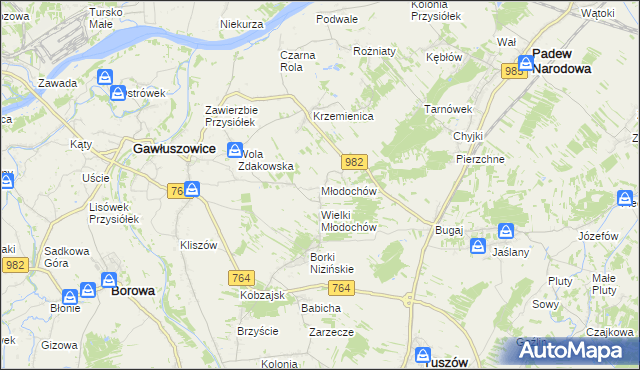 mapa Młodochów gmina Gawłuszowice, Młodochów gmina Gawłuszowice na mapie Targeo