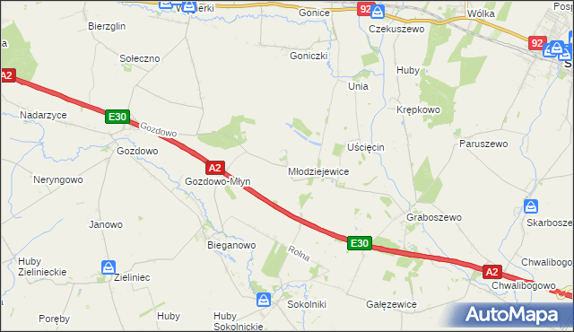 mapa Młodziejewice, Młodziejewice na mapie Targeo